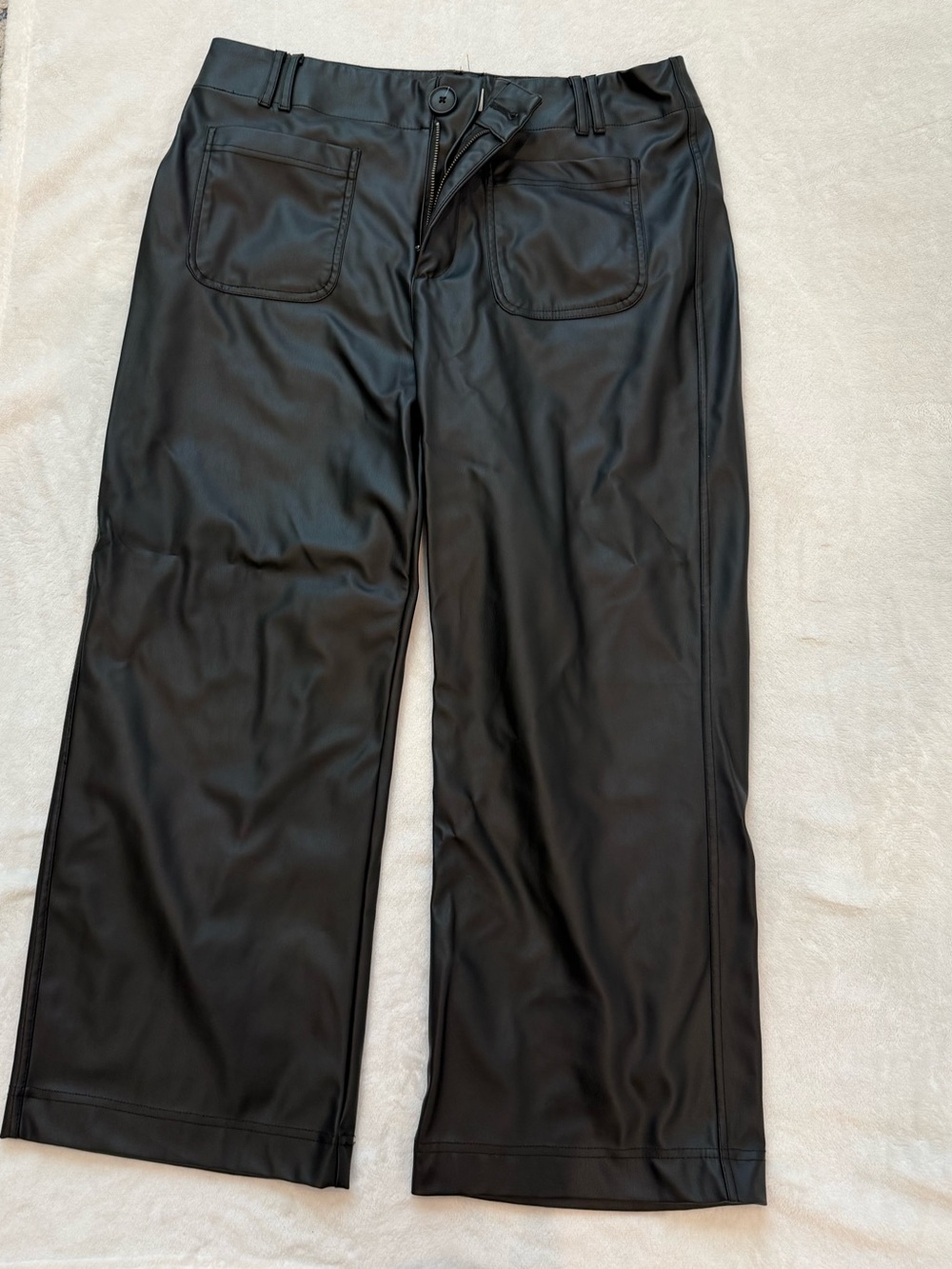 a new day Black Faux Leather Cropped Wide-Leg Pants